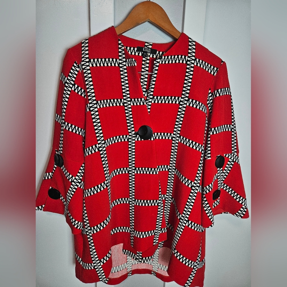 Lior Paris Red Geometric Button Jacket Size S